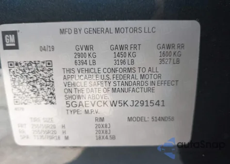 2019 Buick Enclave Awd Avenir z USA, uszkodzony, nr VIN 5GAEVCKW5KJ291541